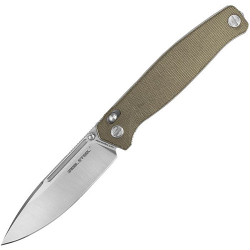 Real Steel Huginn (RS7651GM) 3.63" VG-10 Satin Drop Point Plain Blade, Green Micarta Handle