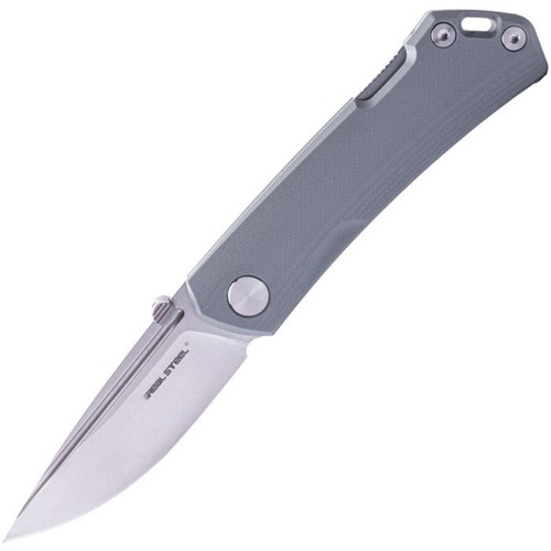 Real Steel Luna Maius ECO (RS7091EG) 3" 10Cr15CoMoV Stonewashed Drop Point Plain Blade, Gray G-10 Handle