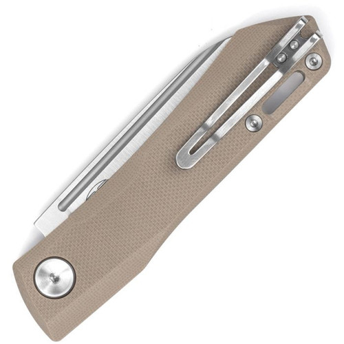 Real Steel Solis Lite (RS7064CS) 3" D2 Satin Wharncliffe Plain Blade, Coyote Tan G-10 Handle