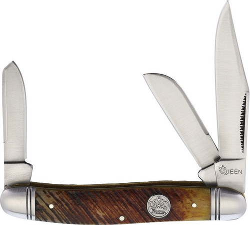Queen Cutlery Stockman - Brown Sawcut Bone Handle (QN014)