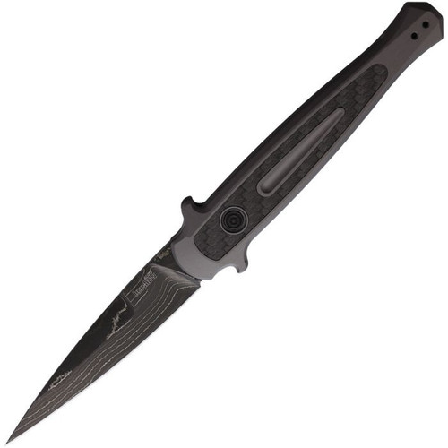 Kershaw Launch 8 (KS7150DAM) 3.5" Black Damascus Spear Point Plain Blade, Black Anodized Aluminum Handle