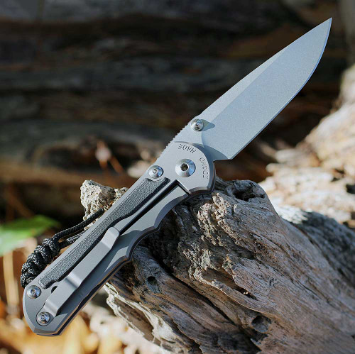 Chris Reeve Large Inkosi Insingo (LIN-1116) - 3.60in CPM-MagnaCut Stonewashed Drop Point Plain Blade, Titanium w/Black Canvas Micarta Inlay Handle