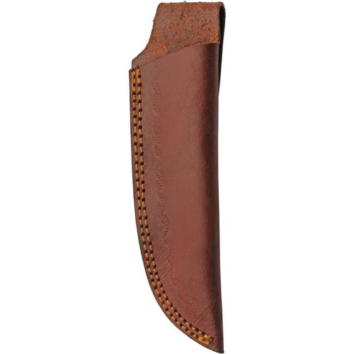 Damascus Knives Space Hunter (DM1381) 4" Damascus Drop Point Plain Blade, Blue and Brown Resin Handle with Stainless Bolsters, Brown Leather Belt Sheath