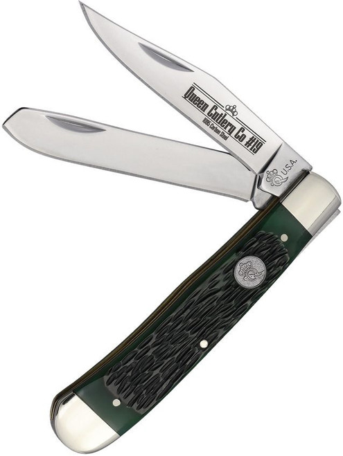 Queen Cutlery Trapper Green Jigged Bone | QGPSB54 | Knifeworks