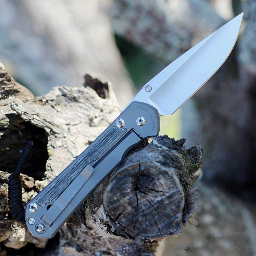 CPM MagnaCut stonewashed drop point blade close up