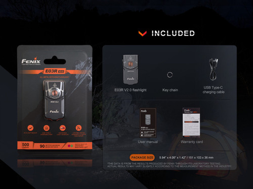 Fenix Flashlights Keychain Flashlight (FX-E03RV2-GREY) Grey Aluminum Rechargeable Keychain Flashlight, 500 Lumens