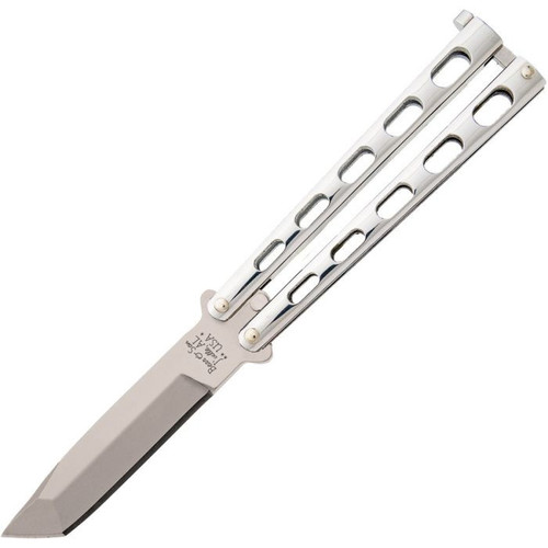 Bear & Son Balisong Butterfly (BCSS14A) 3.38" 440 SS Bead Blasted Tanto Plain Blade, Polished Stainless Steel Handle