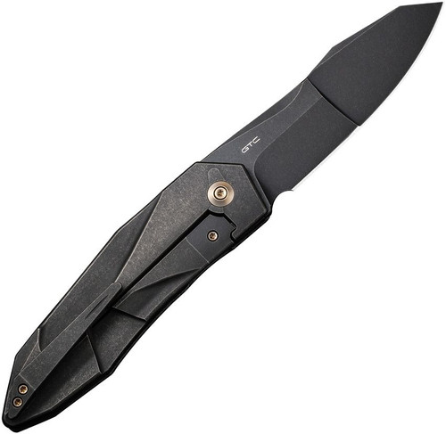 WE Knives Solid (WE220281) 3.88" CPM-20CV Black Stonewash Compound Grind Modified Spear Point Plain Blade, Black Titanium Handle