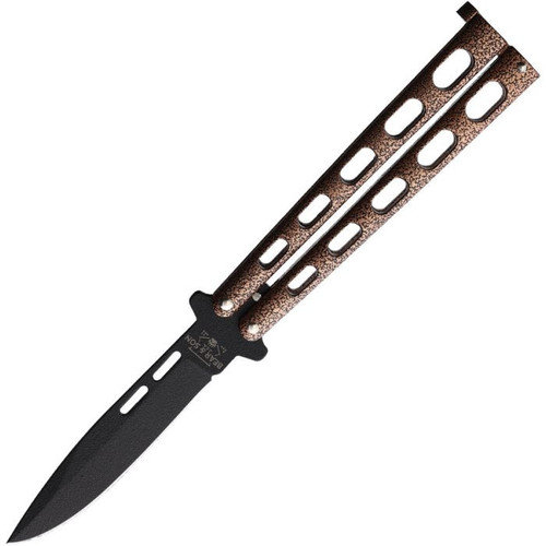 Bear & Son Butterfly Copper Vein (BC115CV) 3.38" 1095 Black Powder Coated Drop Point Plain Blade, Copper Vein Zinc Handle