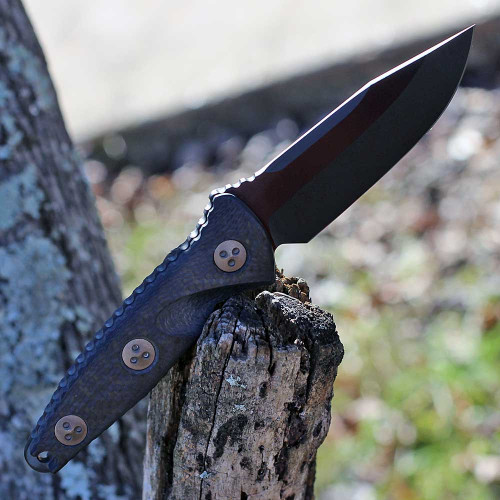 Microtech Socom Alpha Mini S/E (MCT113M1DLCCFS) 3.75" Bohler M390 Black Clip Point Plain Blade, Black Carbon Fiber Handle, Black Kydex Belt Sheath