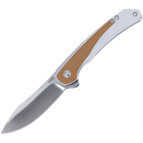 CRKT Padawan (CR6070) 3.01" Sandvik 14C28N Brushed Drop Point Plain Blade, Stainless Steel Handle with Brown Micarta Overlay