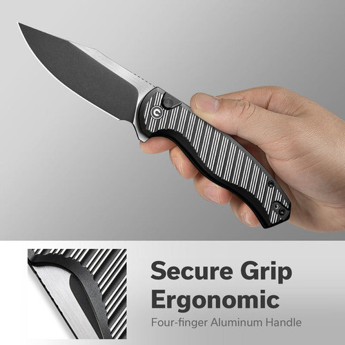 CIVIVI Stormhowl (CIVC23040B1) 3.30" Nitro-V Blackwashed and Satin Clip Point Plain Blade, Black and Satin Aluminum Handle