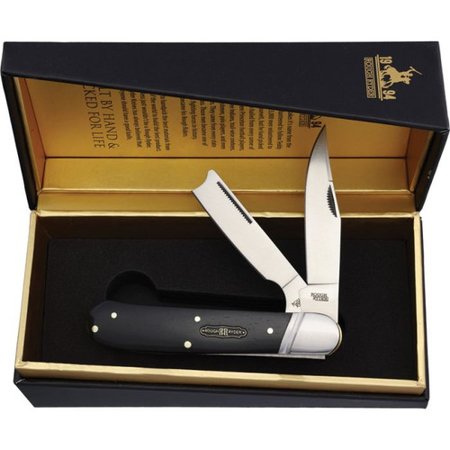 Rough Ryder Black Reserve Barehead One-Arm (RR2567) 2.87" 2.5" Stainless Steel Satin Razor Plain Blade, Black Smooth Bone Handle