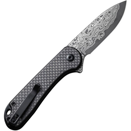 Civivi Button Lock Elementum II Knife (C18062P-DS1) 2.96" Damascus Drop Point Plain Blade, Twill Carbon Fiber Handle