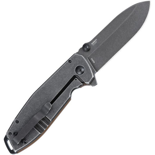 CRKT Squid XM 2495B open profile view showing 2.95 inch D2 blackwashed blade and brown G-10 handle with blackwashed frame lock.