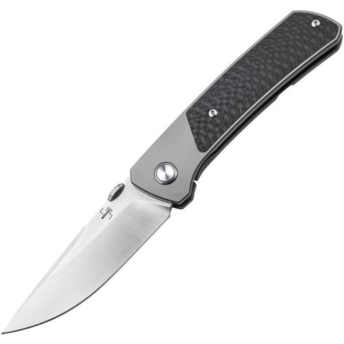 Boker Plus Conductor (01BO514) 3.35" CPM-S35VN Satin Drop Point Plain Blade, Gray Titanium Handle with Black Carbon Fiber Inlay