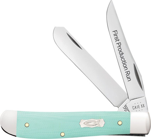 Case Mini Trapper First Production Run 95811 Smooth SeaFoam Green G-10 Ichthus (10207 SS)