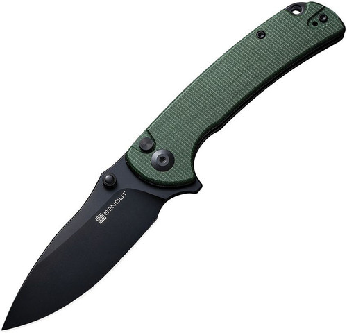 Sencut Pulsewave (S230323) 3.5" 9Cr18MoV Blackwashed Drop Point Plain Blade, Green Canvas Micarta Handle