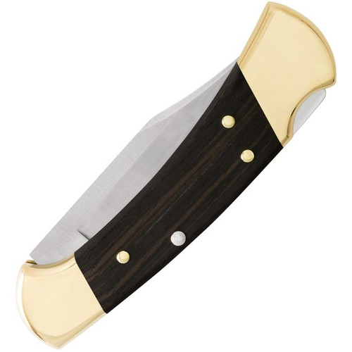 Buck Knives 112 Auto (BU112BRSA) 3" CPM-S30V Satin Clip Point Plain Blade, Ebony Wood Handle with Brass Bolsters, Black Leather Belt Sheath