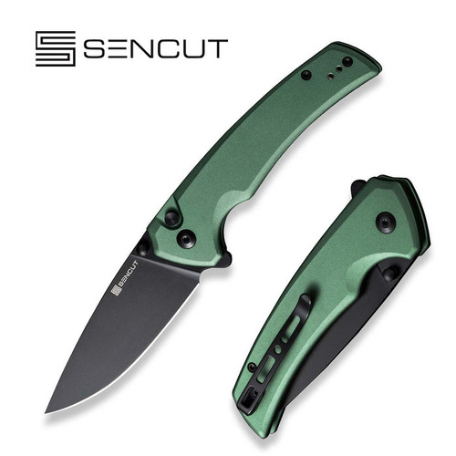 Sencut Serene (S21022B5) 3.48" D2 Black Drop Point Plain Blade, Green Aluminum Handle