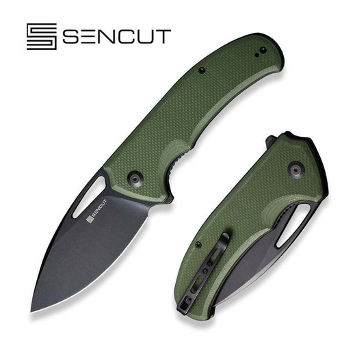 Sencut Phantara (S230143) 3.7" 9Cr18MoV Black Drop Point Plain Blade, OD Green G-10 Handle