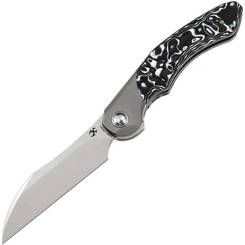 Kansept Knives Cosmos (K1059A2) 3.58" CPM-20CV Stonewashed Wharncliffe Plain Blade, Gray Titanium Handle with Black and White Nebula Carbon Fiber Onlay