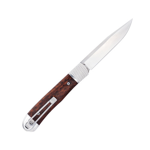 CobraTec Trapper Hidden Release Automatic (CTTHRSNW154CM) - 3.125 Satin 154CM Steel Drop Point Plain Blade, Snakewood Handle