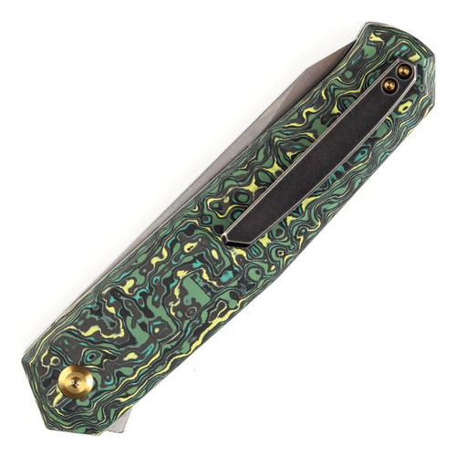 Kansept Integra (K1042B3) 3.63" CPM-S35VN Stonewashed Drop Point Plain Blade, Green and Yellow Carbon Fiber Handle