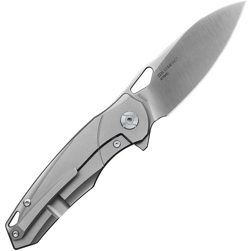 Kunwu Knives Zen Compact Framelock (K704C) 2.99" Satin ELMAX Drop Point Plain Blade, Gray Titanium Handle