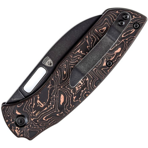 Kansept Convict (K1023A4) 3.3" CPM-20CV Black Stonewashed Sheepsfoot Plain Blade, Black and Copper Carbon Fiber Handle