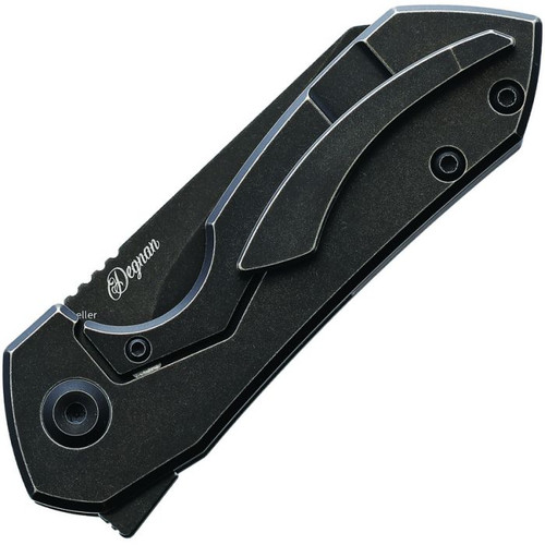 Kansept Knives Steller (K2021A2) 2.92" CPM-S35VN Blackwashed Reverse Tanto Plain Blade, Black Ti-Coated Titanium Handle