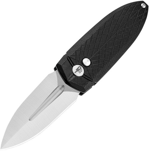 Bestech QuQu Folding Knife (BG57A-1) - 2.20" Satin 14C28N Spear Point Plain Blade, Black G-10 Handle