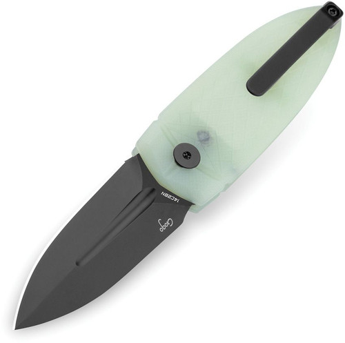 Bestech QuQu Folding Knife (BG57A-6) - 2.20" Black DLC 14C28N Spear Point Plain Blade, Jade G-10 Handle