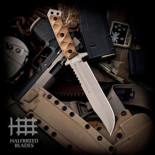 Halfbreed Blades Large Survival Knife (LIK-01 Gen 2) 6.89" K340 Teflon Coated Dark Earth Clip Point Blade, Dark Earth 3D Textured G-10 Handle, Dark Earth Kydex Sheath
