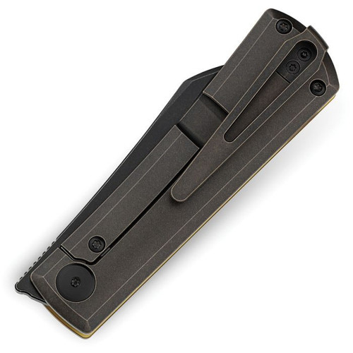 Bestech Knives Bruv (BTKT2401C) 2.95" Bohler M390 Blackwashed Wharncliffe Plain Blade, Ultem Handle with Blackwashed Titanium Back Handle