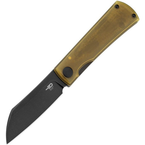 Bestech Knives Bruv (BTKT2401C) 2.95" Bohler M390 Blackwashed Wharncliffe Plain Blade, Ultem Handle with Blackwashed Titanium Back Handle