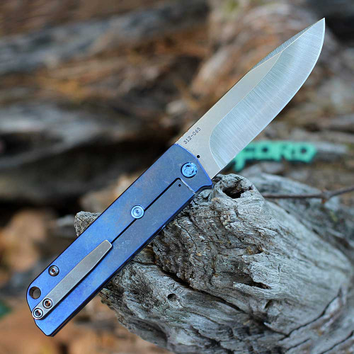 Medford Knife & Tool Antik Front Flipper, Frame Lock (MK2144TD-37A2-T2CS-BN)- 3.75" Tumbled CPM-S45VN Drop Point Blade, Blue Titanium Handle