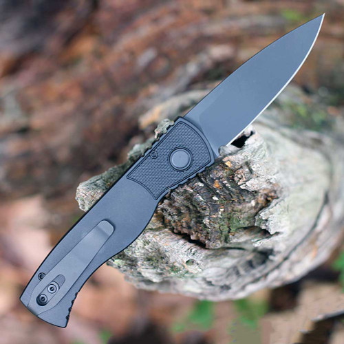 Pro-Tech Tactical Response 2 (T203) 3" CPM-MagnaCut Black Drop Point Plain Blade, Black Aluminum Handle