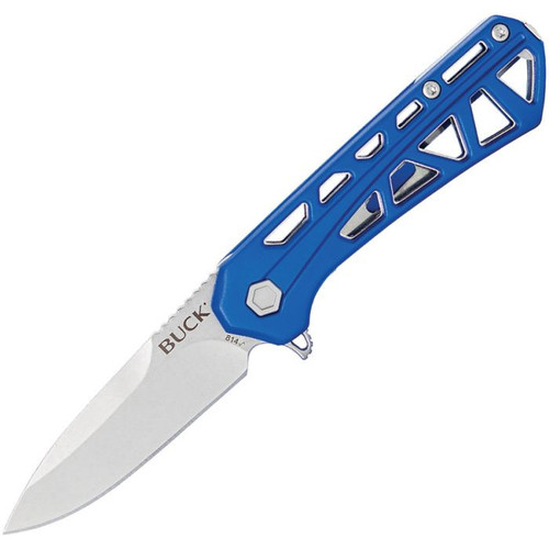 Buck Knives Mini Trace Ops (BU814BLS) 2.43" 7Cr17MoV Stonewashed Drop Point Plain Blade, Blue Skeletonized Anodized Aluminum Handle