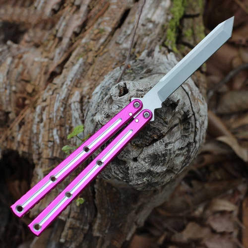 Squid Industries Krake Raken V3 (KrakeRakenV3DTMagBow) 4.50" AEB-L Satin Tanto Plain Blade, Dual Tone Silver and Magenta Aluminum Handle