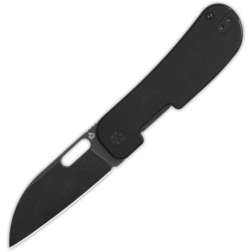 QSP Knife Variant PE (QS154A) 3" 14C28N Blackwashed Wharncliffe Plain Blade, Black G-10 Handle