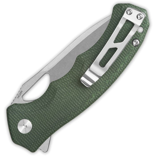 QSP Knife Gorilla (QS153C1) 3.375" 14C28N Stonewashed Drop Point Plain Blade, Green Canvas Micarta Handle