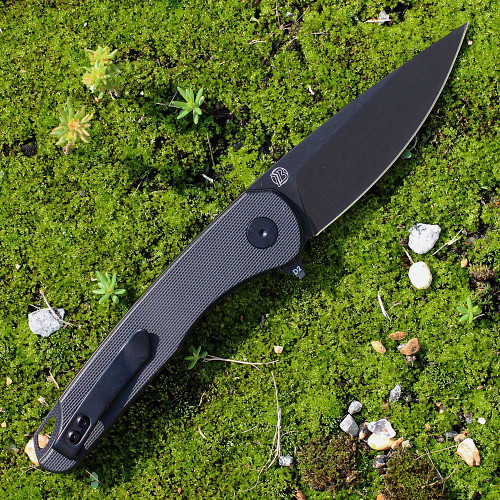 EIKONIC Knife Co Dromas (440BB) 3.25" D2 Black PVD Coated Plain Drop Point Blade, Black G-10 Handle