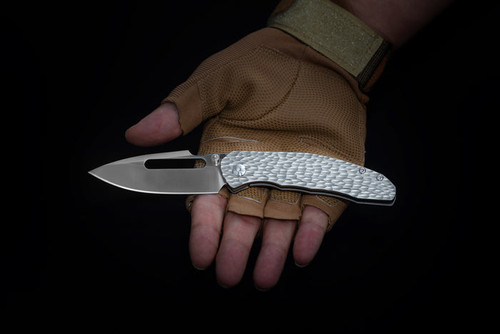 Artisan Cutlery Stippled Boa (ATZ1862GFGY) 3.12" CPM-S35VN Sand Polished Drop Point Plain Blade, Gray Stippled Titanium Handle