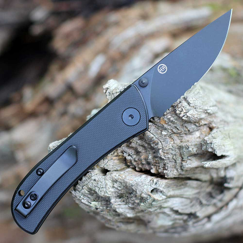 EIKONIC Knife Co Fairwind (220BBS) 2.72" D2  Black Partially Serrated Drop Point Blade, Black G-10 Handle