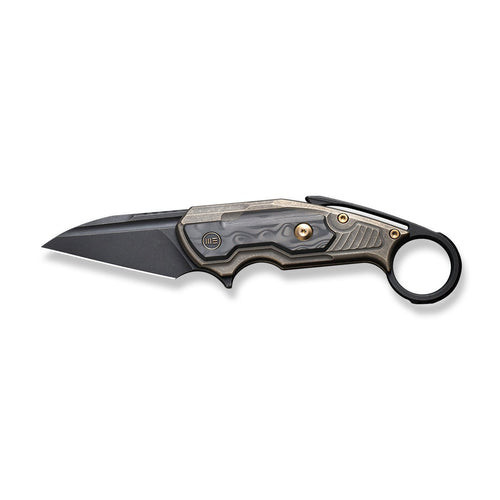 WE Knife Yardbird (WE220212) 2.44" CPM-20CV Blackwashed Wharncliffe Plain Blade, Bronze 6AL4V Titanium Handle with a Black Rose Carbon Fiber Inlay