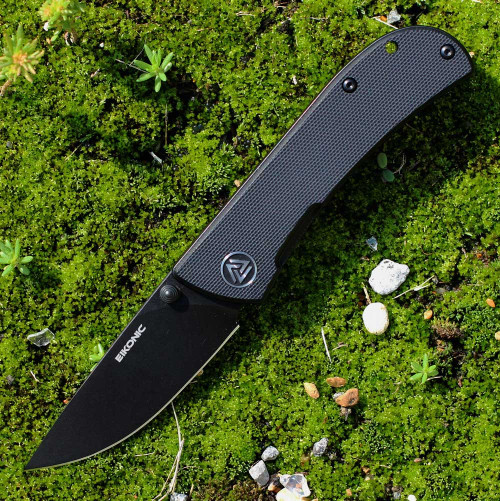 EIKONIC Knife Co Fairwind (220BB) 2.72" D2  Black Plain Drop Point Blade, Black G-10 Handle