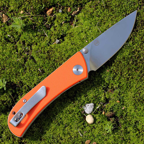 EIKONIC Knife Co Fairwind (220SOR) 2.72" D2  Satin Plain Drop Point Blade, Orange G-10 Handle