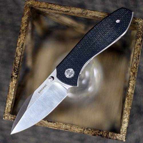 EIKONIC Knife Co Kasador (331SB) 2.74" D2 Polished Satin Plain Drop Point Blade, Black Micarta Handle