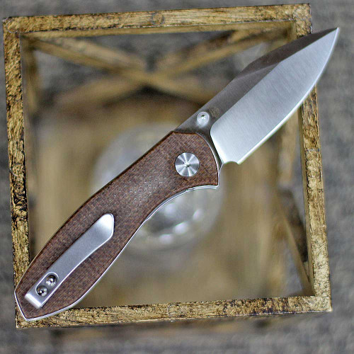 EIKONIC Knife Co Kasador (331SBR) 2.74" D2 Polished Satin Plain Drop Point Blade, Brown Micarta Handle